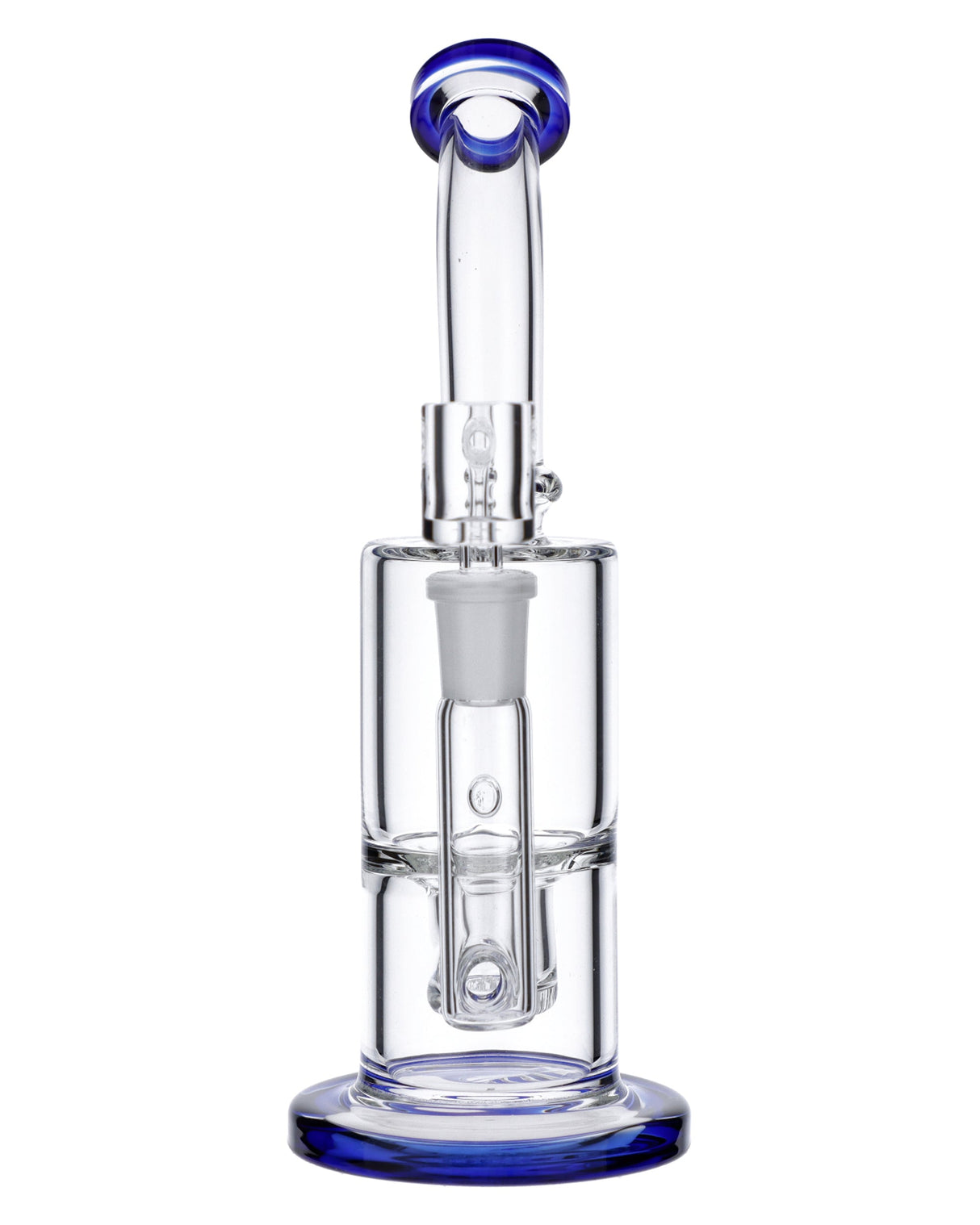 Blue Glass Bubbler Rig by Valiant Distribution, 8 Inch with 90 Degree Joint, Front View on White Background