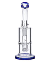 Blue Glass Bubbler Rig by Valiant Distribution, 8 Inch with 90 Degree Joint, Front View on White Background