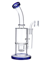 Blue Glass Bubbler Rig by Valiant Distribution, 8 Inch with 90 Degree Banger Hanger, Side View