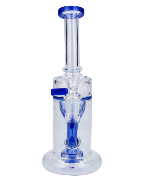 Valiant Distribution Blue Quartz Bent Neck Water Pipe, 8" Compact Design, 90 Degree Joint, Front View