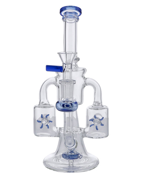 Blue Quartz Glass Recycler Water Pipe with 90 Degree Bowl - Front View
