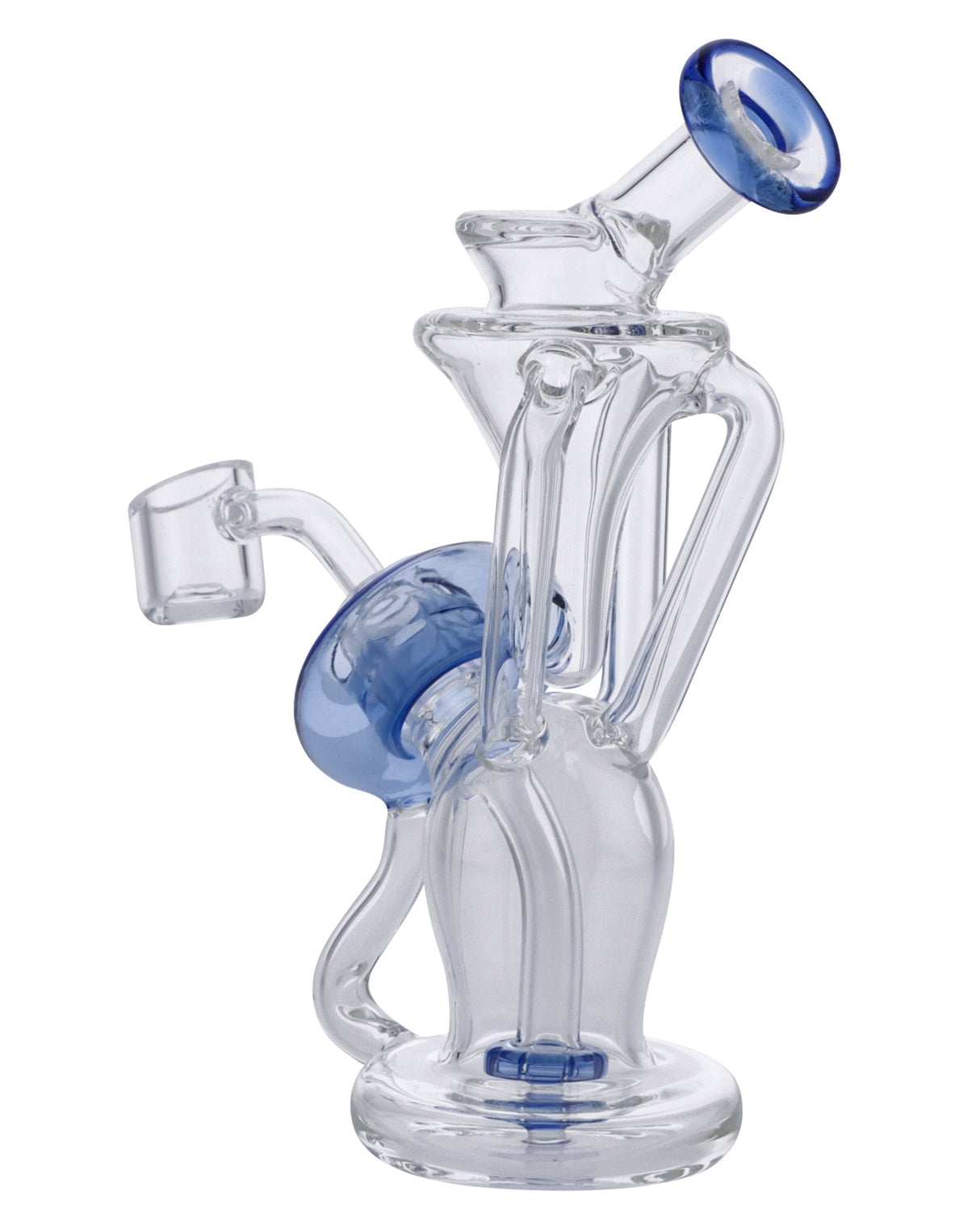 Compact 6-inch Blue Recycler Dab Rig by Valiant Distribution, 45-degree joint, perfect for smooth hits