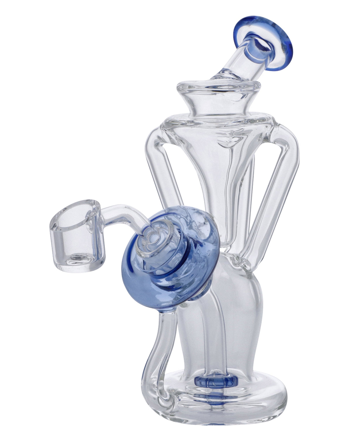 Blue Recycler Dab Rig by Valiant Distribution, 6in, 45 Degree Joint, Front View on White Background