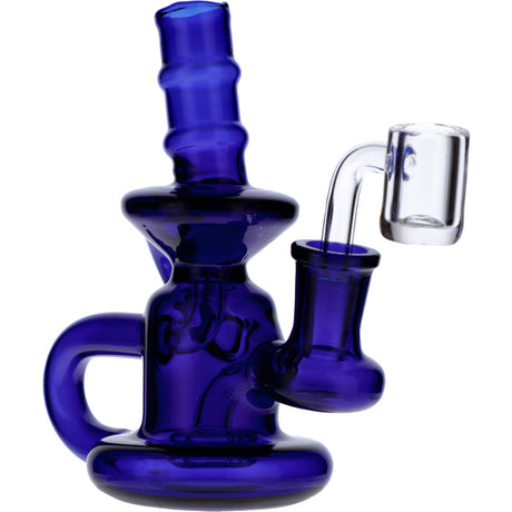 Blue Recycler Mini Water Pipe by Valiant Distribution, 6in, with Quartz Banger - Front View