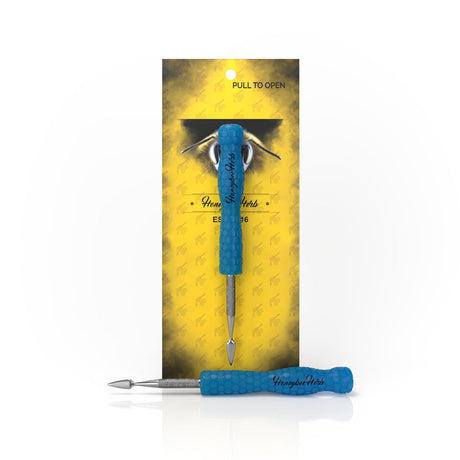 Honeybee Herb Glow in Dark Blue Dab Tool, Front View on Yellow Branded Background