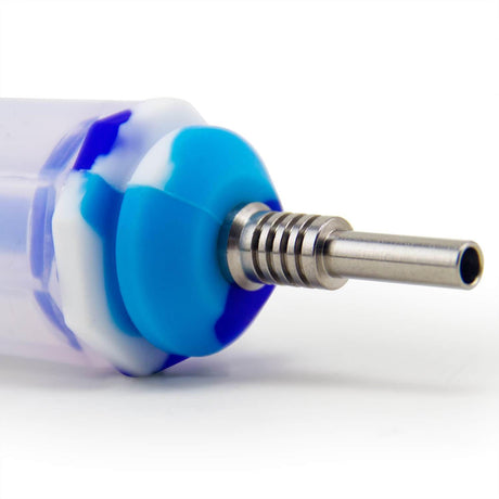PILOT DIARY Silicone Honeycomb Honey Straw 7" in Blue and White - Close-up Side View