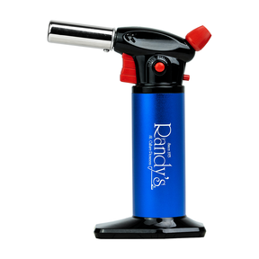 Randy's Blue Butane Torch with Lock Feature for Dab Rigs, Front View on White Background