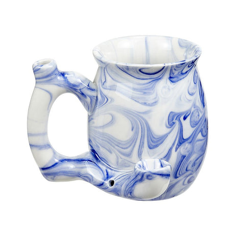 Fantasy Ceramic Mug Pipe in Blue Marble - Front View with Unique Handle and Built-in Bowl