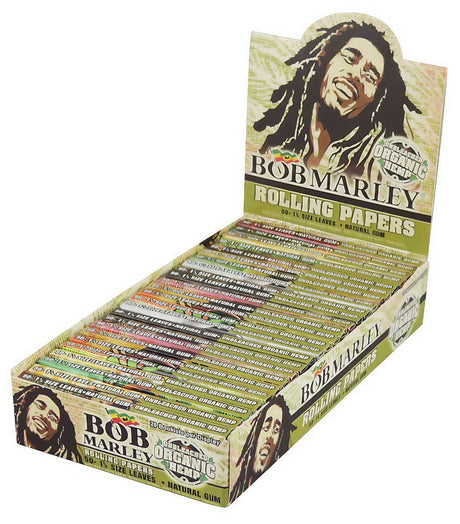 Bob Marley Hemp Rolling Papers 25-Pack, Organic Unbleached 1 1/4" Size, Display Box Open