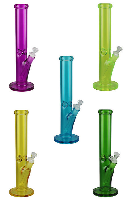 Assorted Bright Transparent Waterpipes - 14" Tall, Straight Borosilicate Glass, Side View