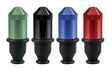 Bullet Pipe - Small, portable metal hand pipes in green, black, blue, and red on white background