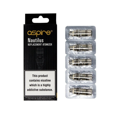 Aspire Nautilus BVC Coils 5-Pack, 0.7Ω-1.8Ω, front view on white background for quality vaping
