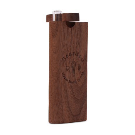 Bearded Distribution Walnut Classic Wood Chillum Dugout with Glass Pipe, Front View, Made in USA