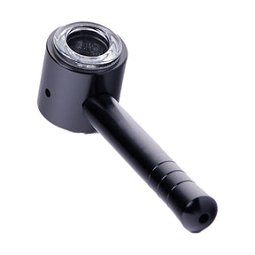 Cheech Glass Metal Pipe with Glass Bowl in Black, Angled Side View on White Background