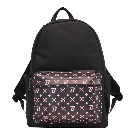 Blazy Susan black smell-proof backpack with secure lock and pink patterned front pocket
