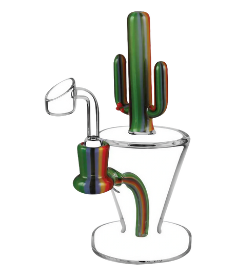 Cactus-themed UV reactive water pipe with slit-diffuser percolator, 90-degree joint angle, side view