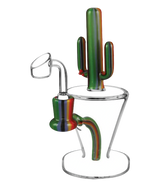Cactus-themed UV reactive water pipe with slit-diffuser percolator, 90-degree joint angle, side view