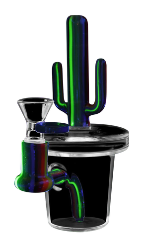UV Reactive Cactus Water Pipe with Slit-Diffuser Percolator, 6" Height, 90 Degree Joint