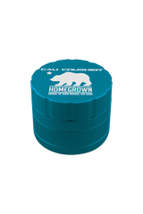 Cali Crusher Homegrown 4-Piece Grinder in Aqua, Aluminum Quicklock, Top View on White