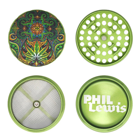 Cali Crusher Homegrown Phil Lewis Indica Grinder, 4pc set with artistic top design