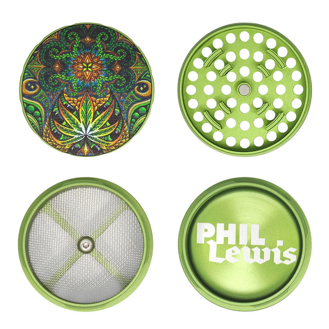 Cali Crusher Homegrown Phil Lewis Indica Grinder, 4pc set with artistic top design