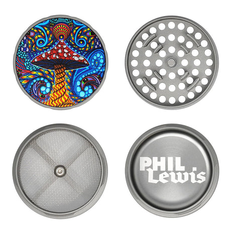 Cali Crusher Homegrown Phil Lewis Shroomy Grinder, 4pc metal with vibrant mushroom design