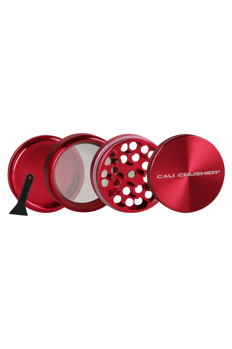 Cali Crusher O.G. 2" Red 4-Piece Aluminum Grinder Disassembled View