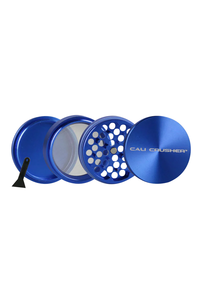 Cali Crusher O.G. 2.5" Blue 4-Piece Aluminum Grinder for Dry Herbs, Disassembled View