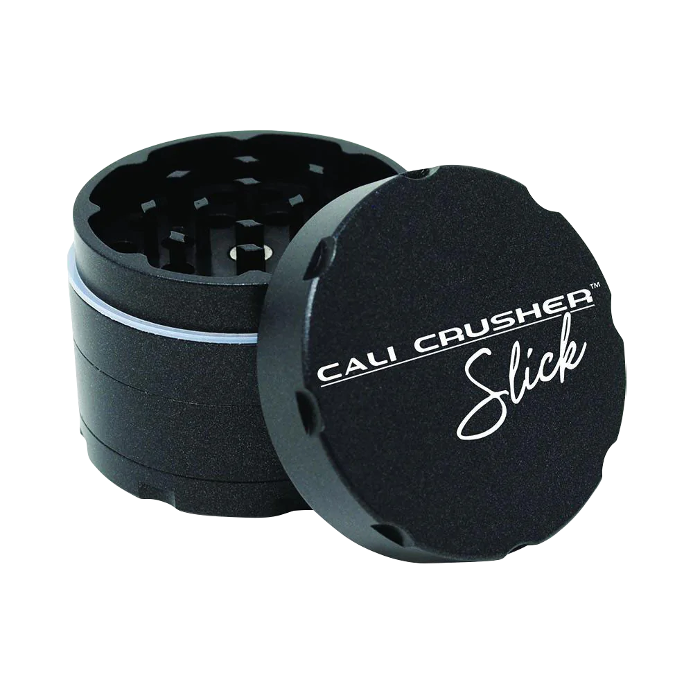 Cali Crusher OG Slick 4-Piece Nonstick Grinder in Black, Open View Showing Teeth