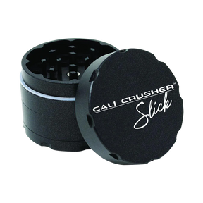 Cali Crusher OG Slick 4-Piece Nonstick Grinder in Black, Open View Showing Teeth