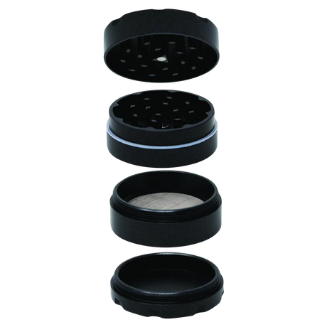 Cali Crusher OG Slick 4-Piece Nonstick Grinder in black with textured grip, exploded view