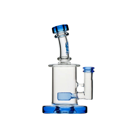 Calibear Colored Mini Can Dab Rig in Clear and Blue with Beaker Design, Front View on White Background