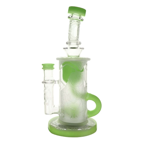 Calibear Sandblasted Klein Recycler in Milky Green with Quartz Percolator, 14mm Joint - Front View