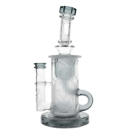 Calibear Premium Sandblasted Klein Recycler in Transparent Black with Percolator, 8" Tall, Front View