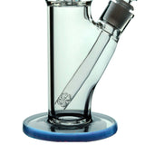 Calibear Sol Straight Tube Bong in clear glass with blue accents, heavy wall, side view