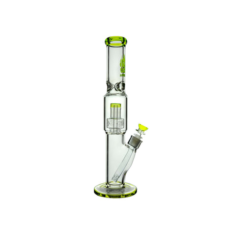 Calibear Sol Straight Tube Bong in Borosilicate Glass with Green Accents, Front View