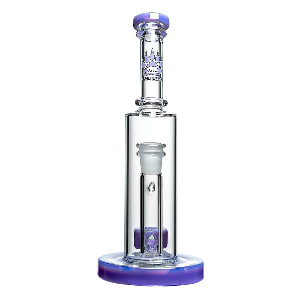 Calibear 8" Clear Straight Can Bong with Flower of Life Percolator and Quartz Banger, Front View