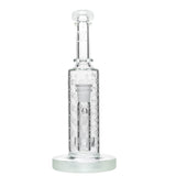 Calibear 8" Straight Can Bong with Flower of Life Percolator & Quartz Banger, Clear Glass, Front View