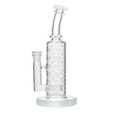 Calibear Straight Can Bong in clear borosilicate glass with showerhead percolator, 90-degree joint, front view