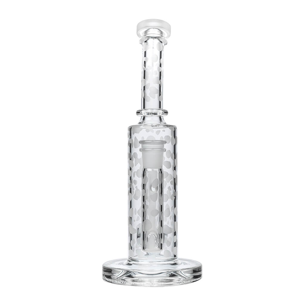 Calibear 8" Straight Can Bong with Flower of Life Percolator, Clear Glass, Front View