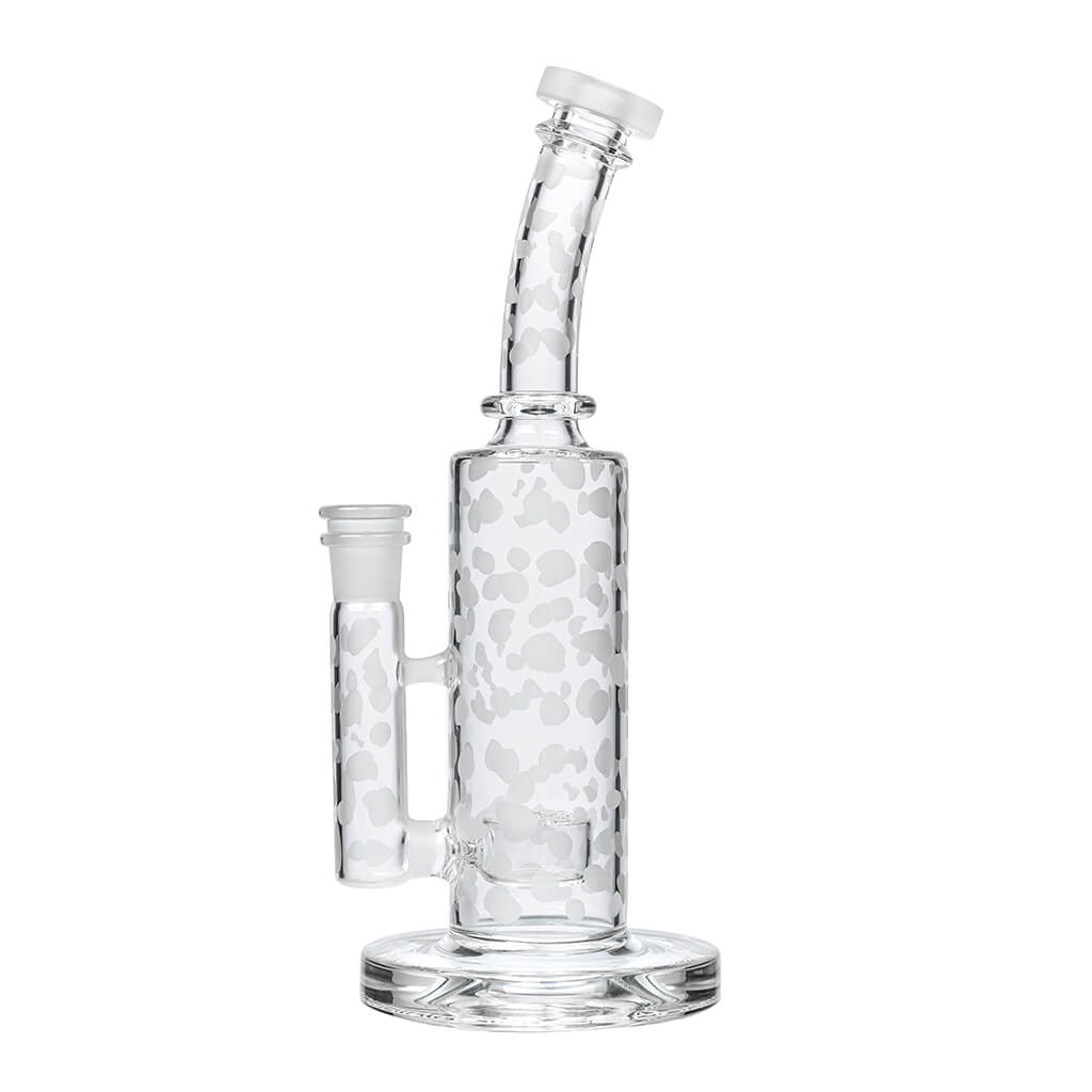 Calibear 8" Straight Can Bong with Flower of Life Percolator and Quartz Banger, Clear Glass, Side View