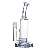 Calibear Straight Can Bong in Clear with Purple Accents, Showerhead Percolator, Front View