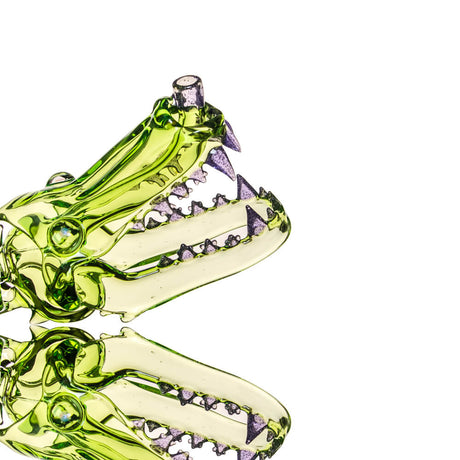 Calibear Wolf Head Dab Rig in Green - Close-up Side View Showing Detailed Glasswork