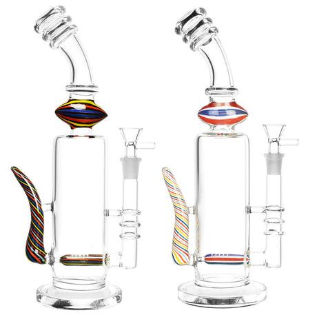 12" Candy Striped Borosilicate Glass Water Pipe with Horn Accent, 90 Degree Joint