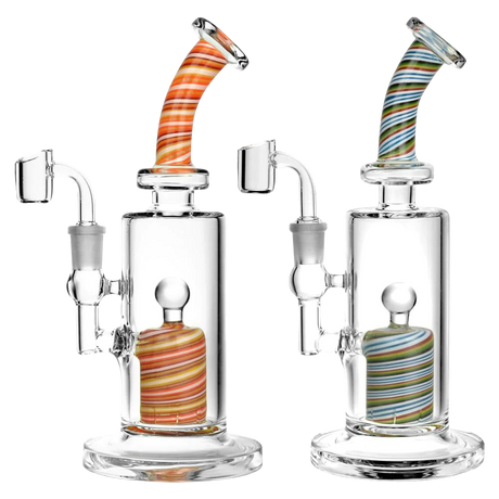 Assorted Candy Swirl Oil Rigs with 90 Degree Quartz Bangers, Front View