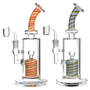 Assorted Candy Swirl Oil Rigs with 90 Degree Quartz Bangers, Front View