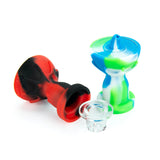 PILOT DIARY Silicone Carb Cap in red and Glass Bowl Screen in green/blue, front view on white background