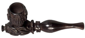 Intricately Carved Wood Tobacco Pipe, 4" Handheld Size, Side View