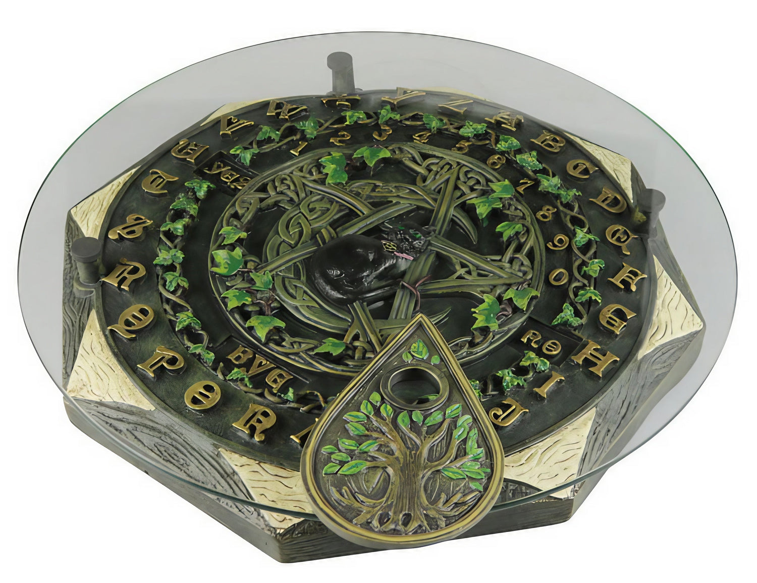 Cat/Pentagram Ouija Board - 13.5" Mystical Home Decor Top View