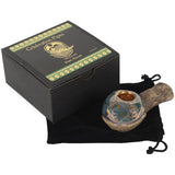 Celebration Pipes Lavastoneware Hand Pipe with unique design, displayed with box and pouch
